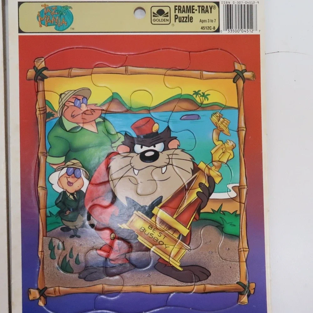 Vintage Golden Frame Cardboard Tray Puzzle Rudolph Taz Mania Tweety Donald Duck
